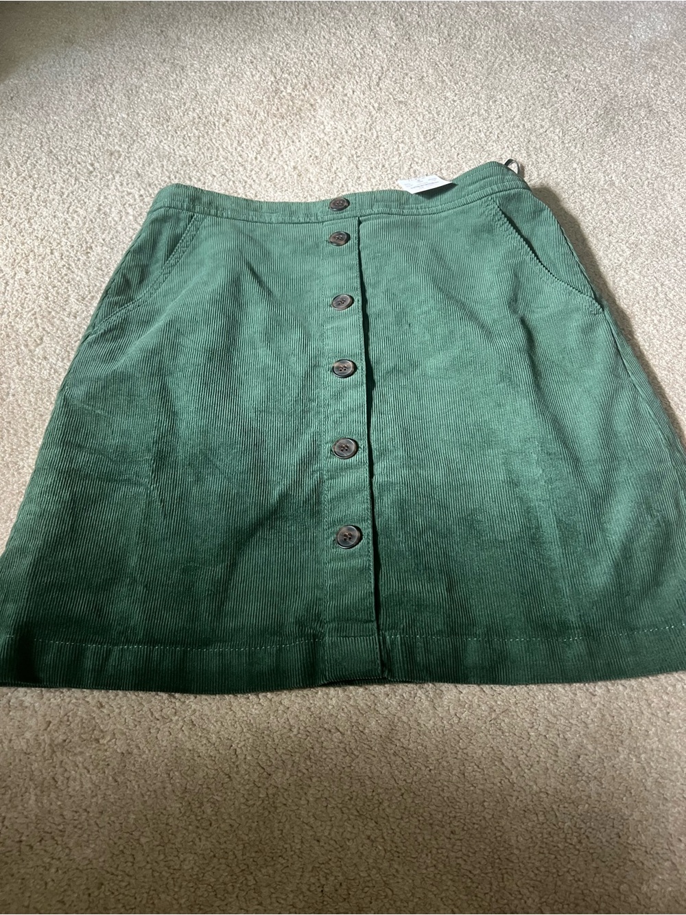 J. Crew Forest Green Button-Front Corduroy A-Line Skirt, NWT